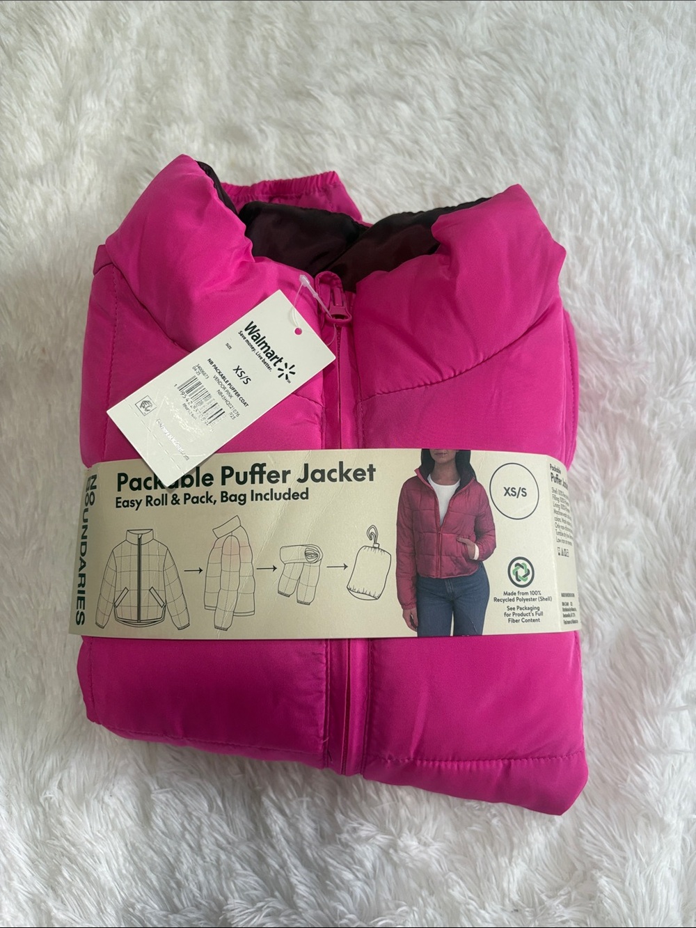 NWT No Boundaries pink puffer Packable jacket